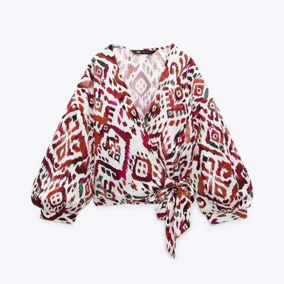 ZARA PRINT TOP WITH KNOT - Picture 1 of 1